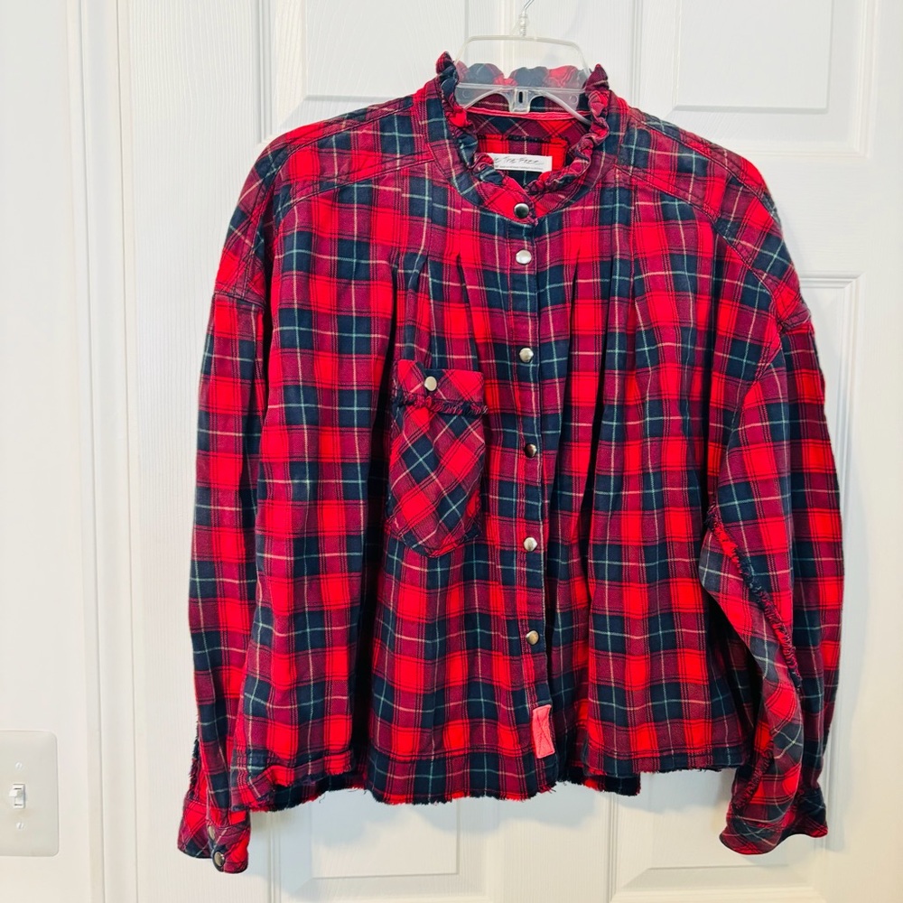 We The Free Red and Green Plaid Button Down Shirt